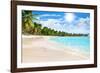 Tropical Beach, Turquoise Sea Water, Ocean Wave, Yellow Sand, Green Palms, Sun Blue Sky, White Clou-Vera NewSib-Framed Photographic Print