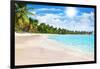 Tropical Beach, Turquoise Sea Water, Ocean Wave, Yellow Sand, Green Palms, Sun Blue Sky, White Clou-Vera NewSib-Framed Photographic Print