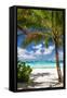 Tropical Beach with Beautiful Palm-pashapixel-Framed Stretched Canvas