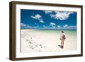 Tropical Beach with Blue Sky and White Sand with Female Looking across Bay-Will Wilkinson-Framed Photographic Print