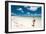 Tropical Beach with Blue Sky and White Sand with Female Looking across Bay-Will Wilkinson-Framed Photographic Print