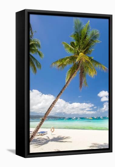 Tropical Beach with Palm and White Sand-pashapixel-Framed Stretched Canvas