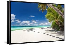 Tropical Beach with Palm and White Sand-pashapixel-Framed Stretched Canvas