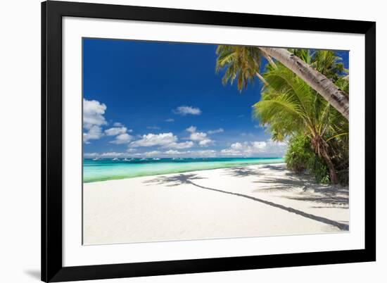 Tropical Beach with Palm and White Sand-pashapixel-Framed Photographic Print