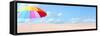 Tropical Beach with Rainbow Umbrella.-Kletr-Framed Stretched Canvas