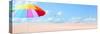 Tropical Beach with Rainbow Umbrella.-Kletr-Stretched Canvas