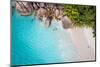 Tropical Beach with Sea and Palm Taken from Drone. Seychelles Famous Shark Beach - Aerial Photo-IM_photo-Mounted Photographic Print