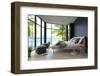 Tropical Bedroom Interior with Double Bed and Seascape View-PlusONE-Framed Photographic Print