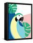 Tropical Bird in Abstract Geometric Style: Blue Macaw Parrot-Radiocat-Framed Stretched Canvas