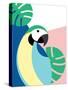 Tropical Bird in Abstract Geometric Style: Blue Macaw Parrot-Radiocat-Stretched Canvas