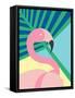 Tropical Bird in Abstract Geometric Style: Flamingo-Radiocat-Framed Stretched Canvas