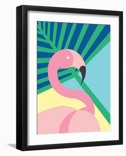 Tropical Bird in Abstract Geometric Style: Flamingo-Radiocat-Framed Art Print