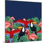 Tropical Birds Seamless Pattern with Palm Leaves-incomible-Mounted Art Print