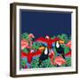 Tropical Birds Seamless Pattern with Palm Leaves-incomible-Framed Art Print