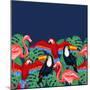 Tropical Birds Seamless Pattern with Palm Leaves-incomible-Mounted Art Print
