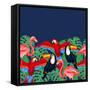 Tropical Birds Seamless Pattern with Palm Leaves-incomible-Framed Stretched Canvas