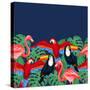 Tropical Birds Seamless Pattern with Palm Leaves-incomible-Stretched Canvas