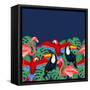 Tropical Birds Seamless Pattern with Palm Leaves-incomible-Framed Stretched Canvas