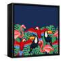 Tropical Birds Seamless Pattern with Palm Leaves-incomible-Framed Stretched Canvas