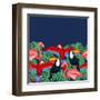 Tropical Birds Seamless Pattern with Palm Leaves-incomible-Framed Art Print