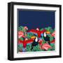 Tropical Birds Seamless Pattern with Palm Leaves-incomible-Framed Art Print