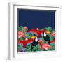 Tropical Birds Seamless Pattern with Palm Leaves-incomible-Framed Art Print