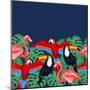 Tropical Birds Seamless Pattern with Palm Leaves-incomible-Mounted Art Print