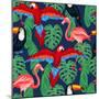 Tropical Birds Seamless Pattern with Palm Leaves-incomible-Mounted Art Print