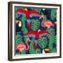 Tropical Birds Seamless Pattern with Palm Leaves-incomible-Framed Premium Giclee Print