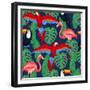 Tropical Birds Seamless Pattern with Palm Leaves-incomible-Framed Premium Giclee Print