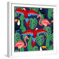 Tropical Birds Seamless Pattern with Palm Leaves-incomible-Framed Premium Giclee Print