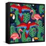 Tropical Birds Seamless Pattern with Palm Leaves-incomible-Framed Stretched Canvas