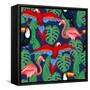 Tropical Birds Seamless Pattern with Palm Leaves-incomible-Framed Stretched Canvas