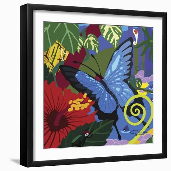 Tropical Blue Butterfly V3-Cindy Wider-Framed Giclee Print