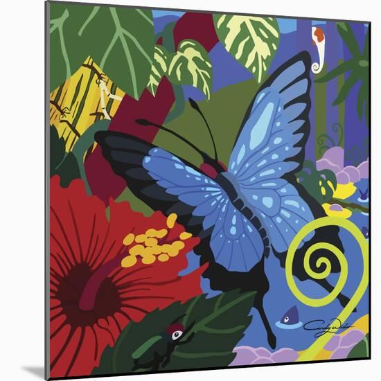 Tropical Blue Butterfly V3-Cindy Wider-Mounted Giclee Print
