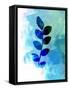 Tropical Blue Leaf Watercolor-Jasmine Woods-Framed Stretched Canvas