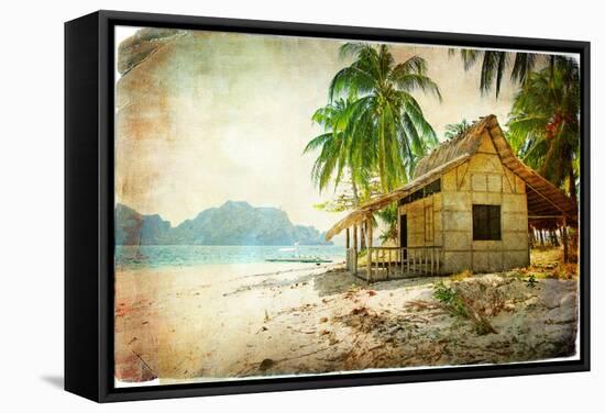 Tropical Bugalow -Retro Styled Picture-Maugli-l-Framed Stretched Canvas