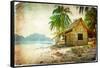 Tropical Bugalow -Retro Styled Picture-Maugli-l-Framed Stretched Canvas