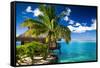 Tropical Bungalow and Palm Tree next to Amazing Blue Lagoon-Martin Valigursky-Framed Stretched Canvas