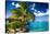 Tropical Bungalow and Palm Tree next to Amazing Blue Lagoon-Martin Valigursky-Stretched Canvas