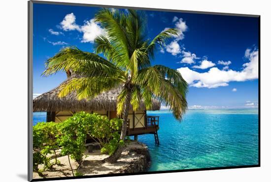 Tropical Bungalow and Palm Tree next to Amazing Blue Lagoon-Martin Valigursky-Mounted Photographic Print