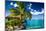 Tropical Bungalow and Palm Tree next to Amazing Blue Lagoon-Martin Valigursky-Mounted Photographic Print