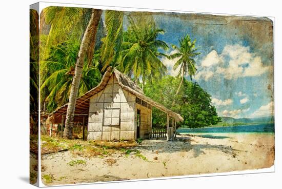 Tropical Bungalow-Retro Styled Picture-Maugli-l-Stretched Canvas