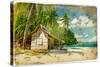 Tropical Bungalow-Retro Styled Picture-Maugli-l-Stretched Canvas