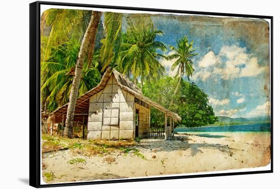 Tropical Bungalow-Retro Styled Picture-Maugli-l-Framed Stretched Canvas