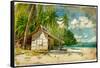 Tropical Bungalow-Retro Styled Picture-Maugli-l-Framed Stretched Canvas