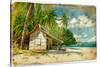 Tropical Bungalow-Retro Styled Picture-Maugli-l-Stretched Canvas