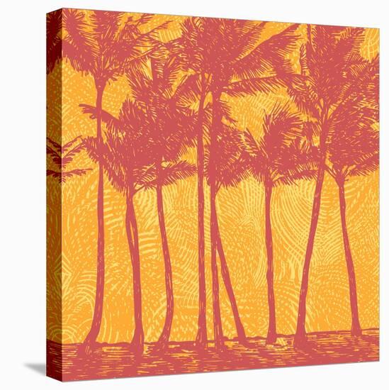 Tropical Coast with Palms. Vector Illustration.-jumpingsack-Stretched Canvas