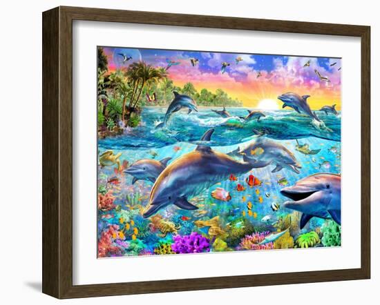 Tropical Dolphins-Adrian Chesterman-Framed Art Print