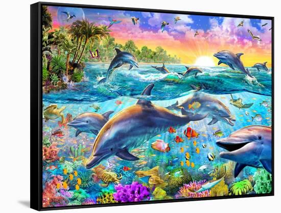 Tropical Dolphins-Adrian Chesterman-Framed Stretched Canvas